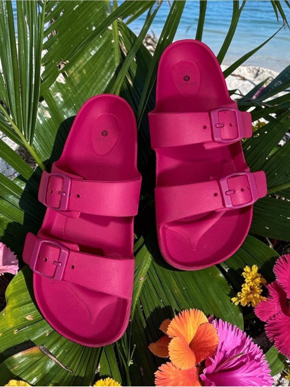 Women's Pink Double-Buckle Slide Sandals